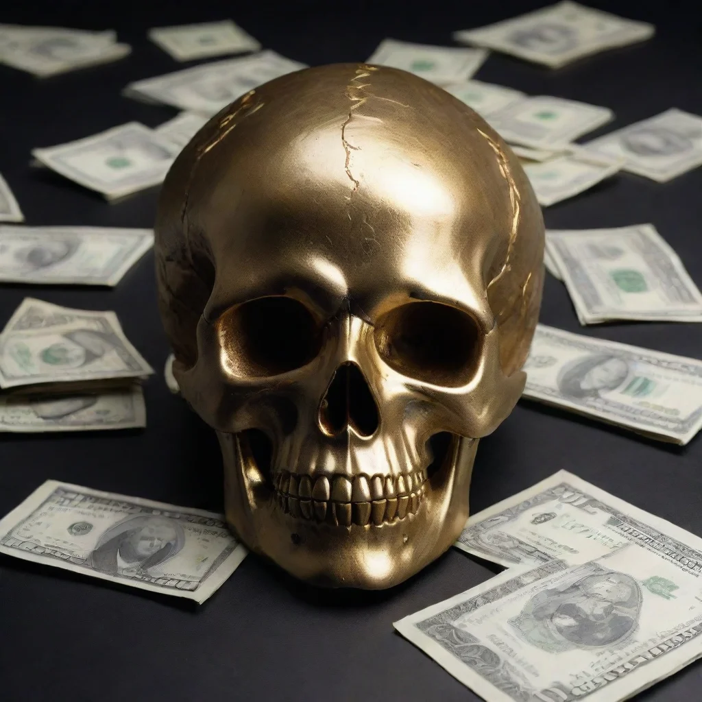 money that is a gold skull on a black background and has 1000 in the corner