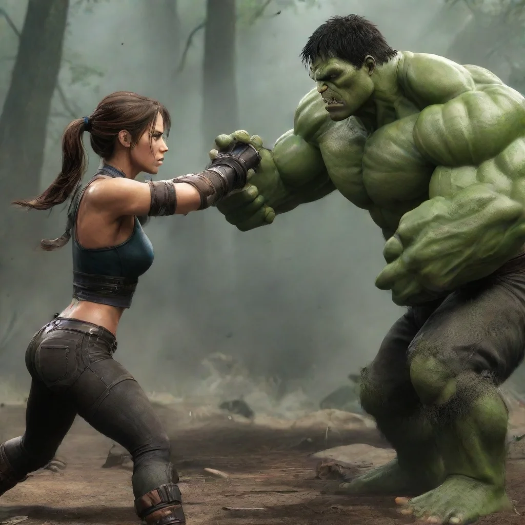 aimortal kombat fight between lara croft and hulk
