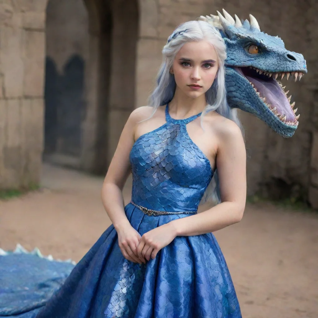 aimujer targaryen. joven 20 a%C3%B1os%2C ojos azules%2C tez blanca%2C cabello blanco. vestido p%C3%BArpura con escamas de drag%C3%B3n
