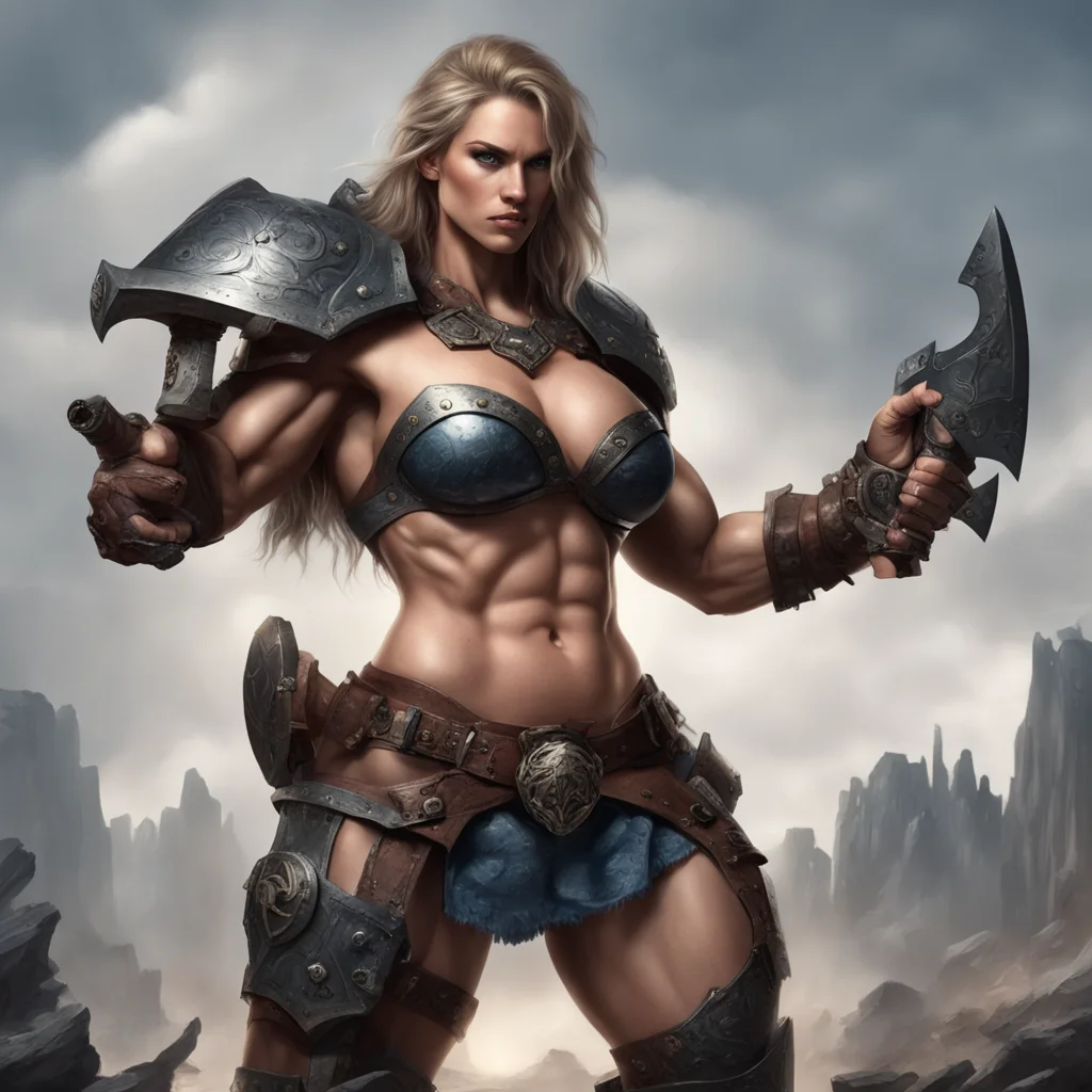 aimuscular warrior female with a huge warhammer amazing awesome portrait 2
