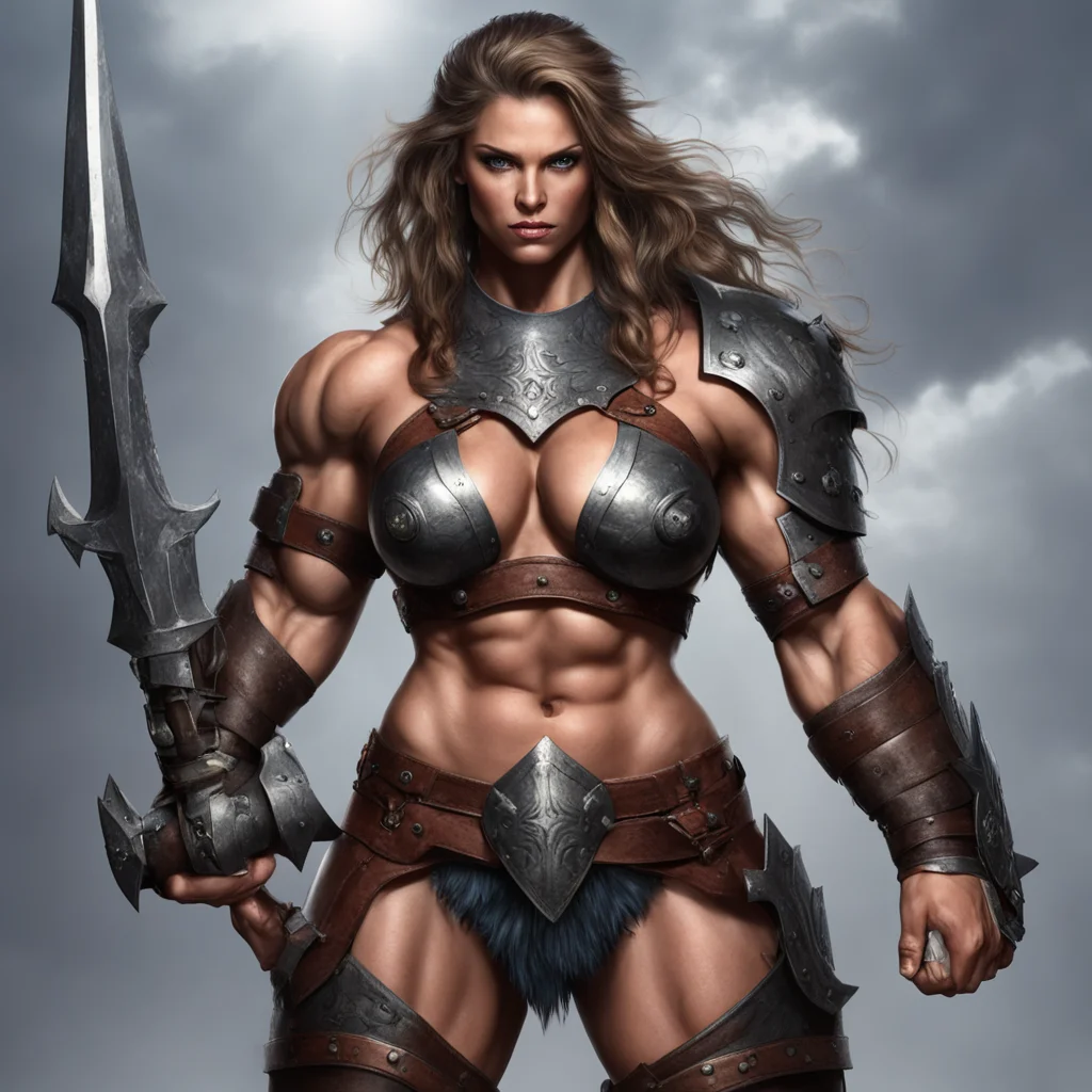 aimuscular warrior female with a huge warhammer