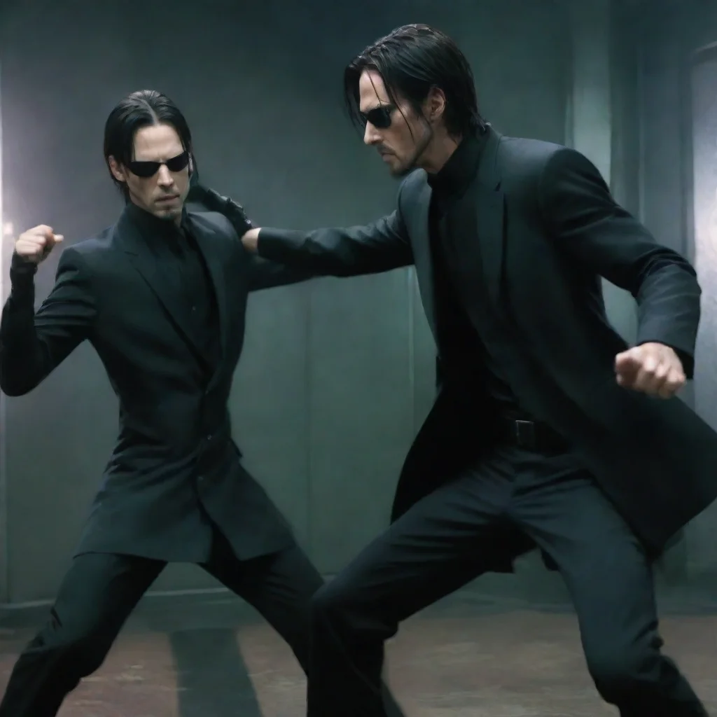 aineo from the matrix fighting john wick in hand to hand combat%2C anime style 