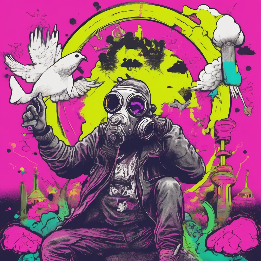 aineon punk%2C peace dove wearing a gasmask in front of a mushroom cloud