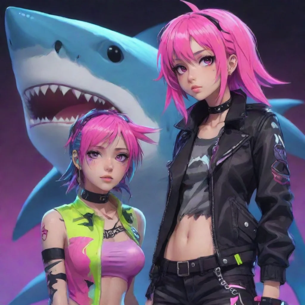 neon punk anime human and shark