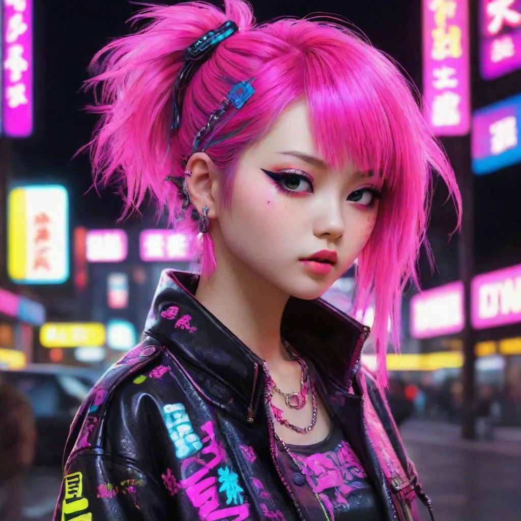 neon punk beauty grace digital art japanese
