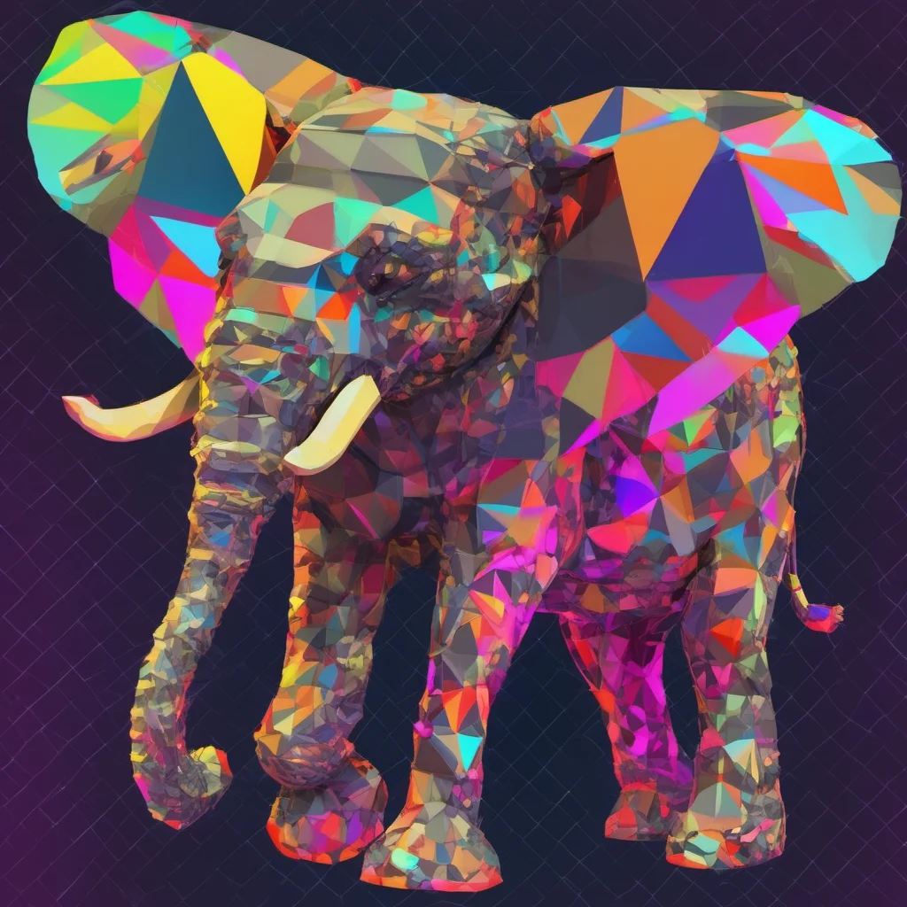 neon punk low poly pop art elephant made of skulls