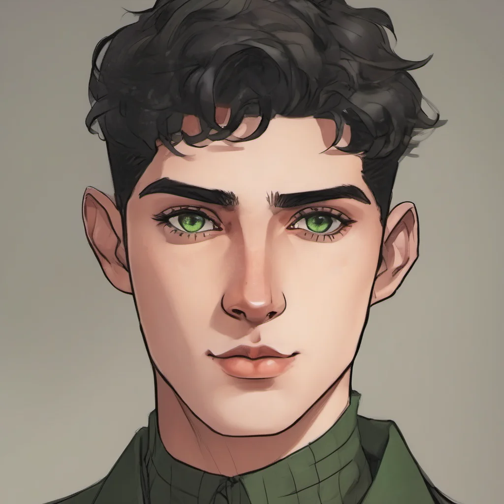 ainew adult boy with a clean shaven face%2C olive skin tone%2C green eyes%2C black hair with an elegant%2C boyish look confident engaging wow artstation art 3
