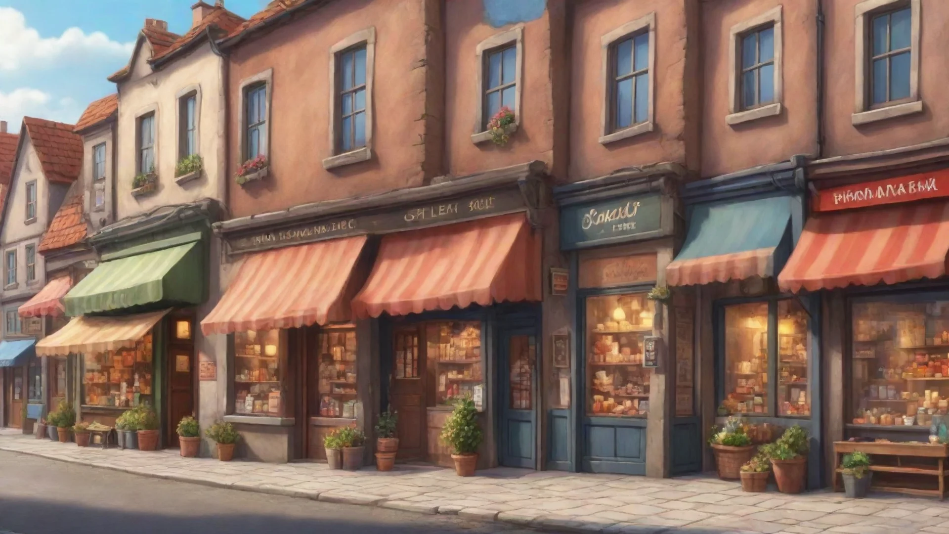 nice background detailed cartoon town shops cosy realistic hd art wide