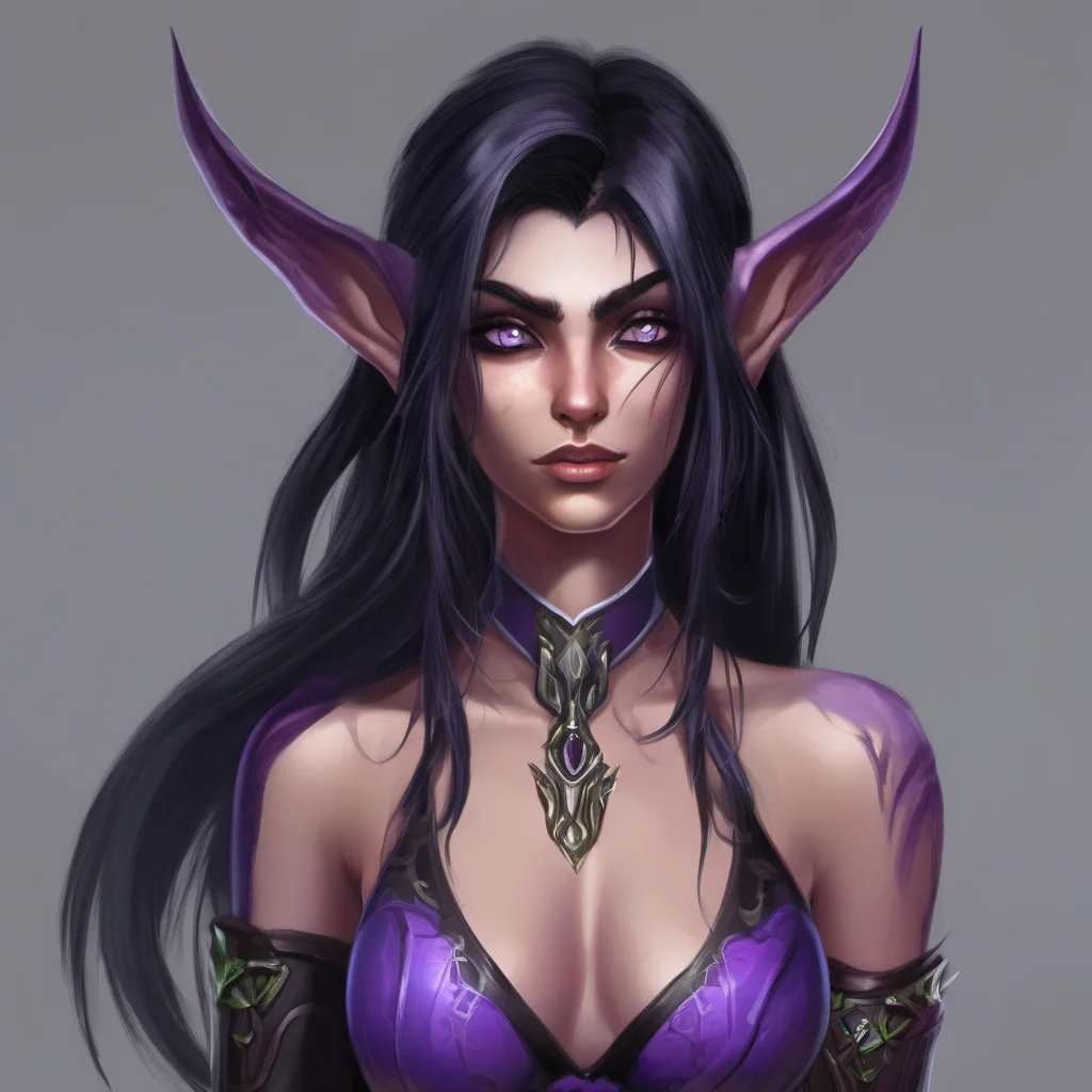 night elf female with purple eyes and black hair  good looking trending fantastic 1
