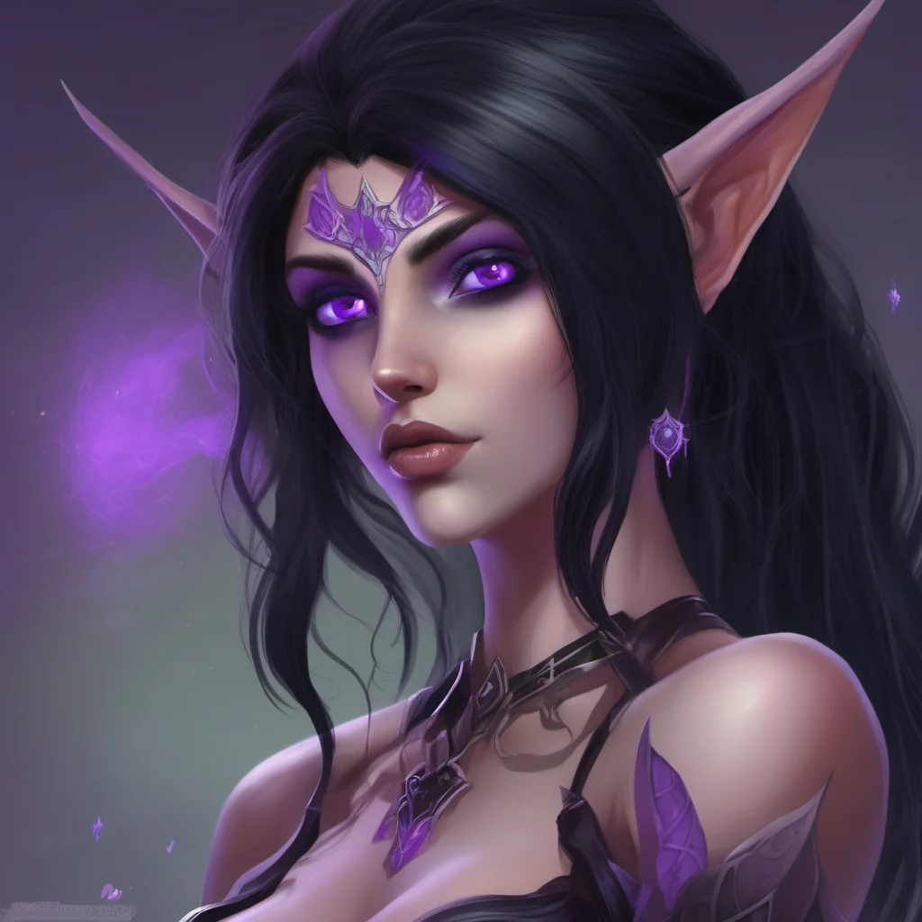 night elf female with purple eyes and black hair 