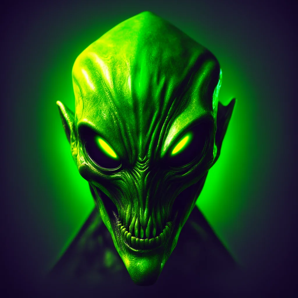 ainightmarish metal alien face with yellow green glowing%2C noseless%2C triangular mouth%2C  confident engaging wow artstation art 3