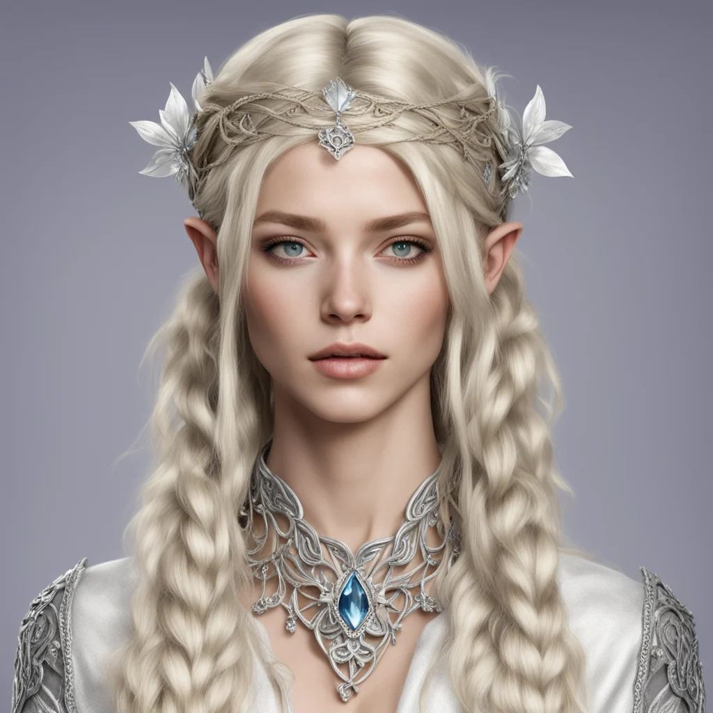 nimrodel with blond hair with braids wearing silver flower elven circlet with diamonds amazing awesome portrait 2