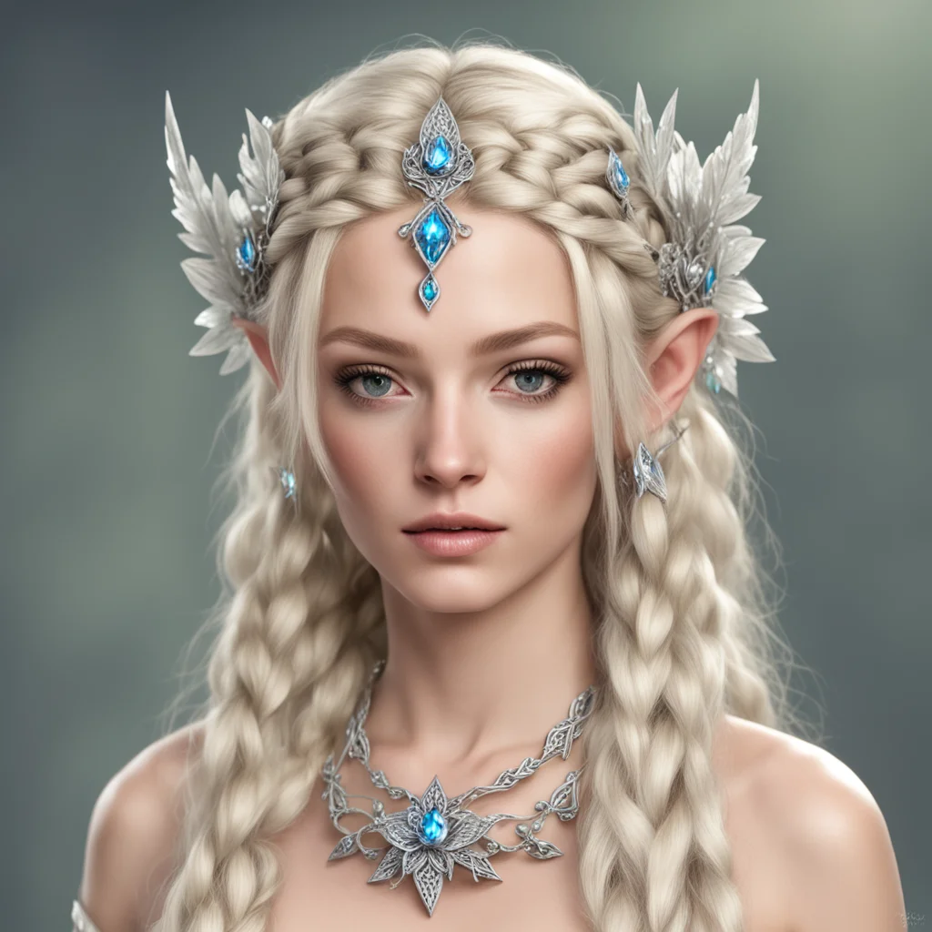 ainimrodel with blond hair with braids wearing silver flower elven circlet with diamonds good looking trending fantastic 1