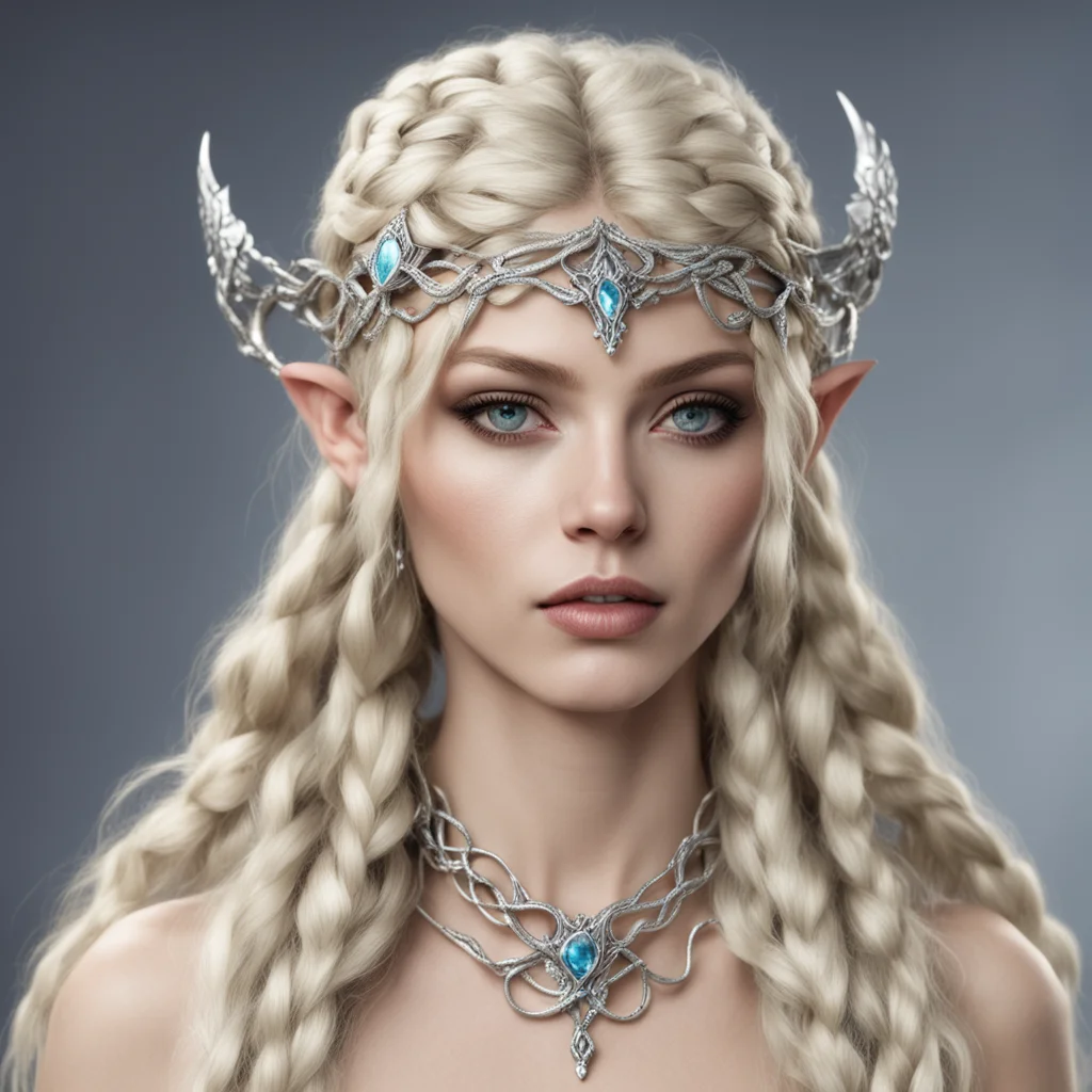 nimrodel with blond hair with braids wearing silver serpent intertwined elven circlet with diamonds amazing awesome portrait 2