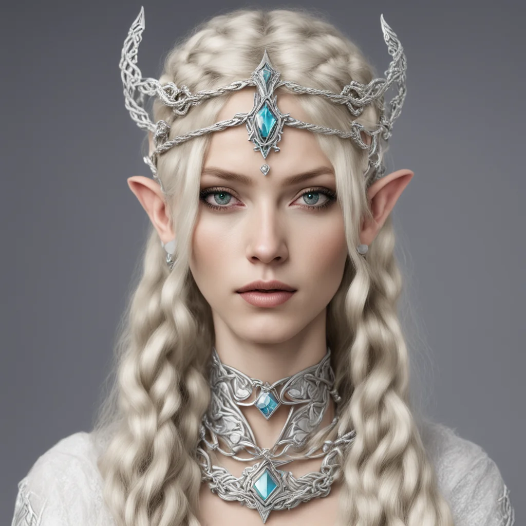 nimrodel with blond hair with braids wearing silver serpent intertwined elven circlet with diamonds confident engaging wow artstation art 3