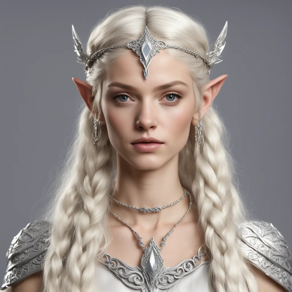 ainimrodel with blond hair with braids wearing silver wood elf circlet with diamonds good looking trending fantastic 1