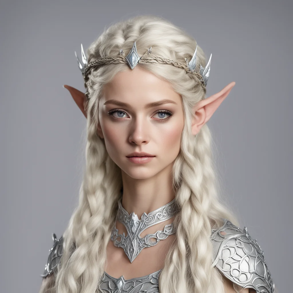 ainimrodel with blond hair with braids wearing silver wood elf circlet with diamonds