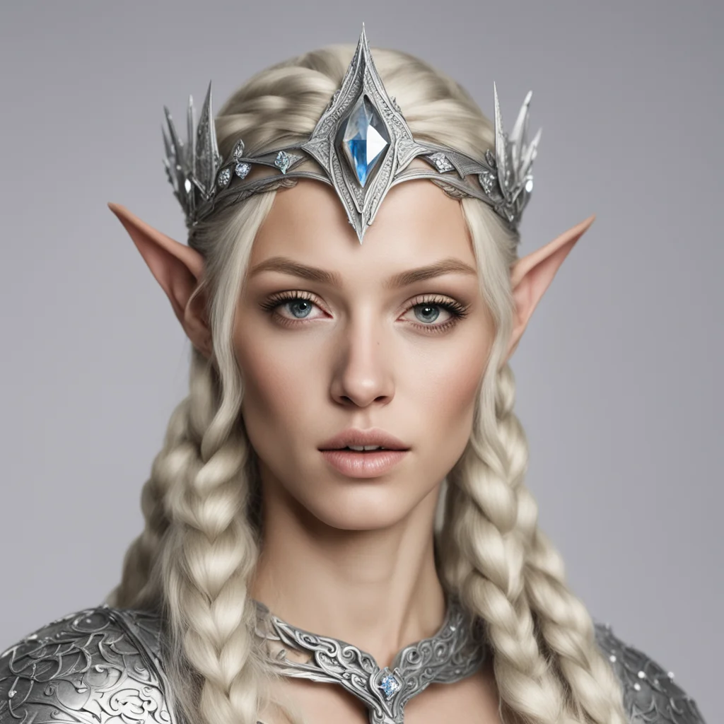 ainimrodel with blond hair with braids wearing silver wood elf crown with diamonds amazing awesome portrait 2