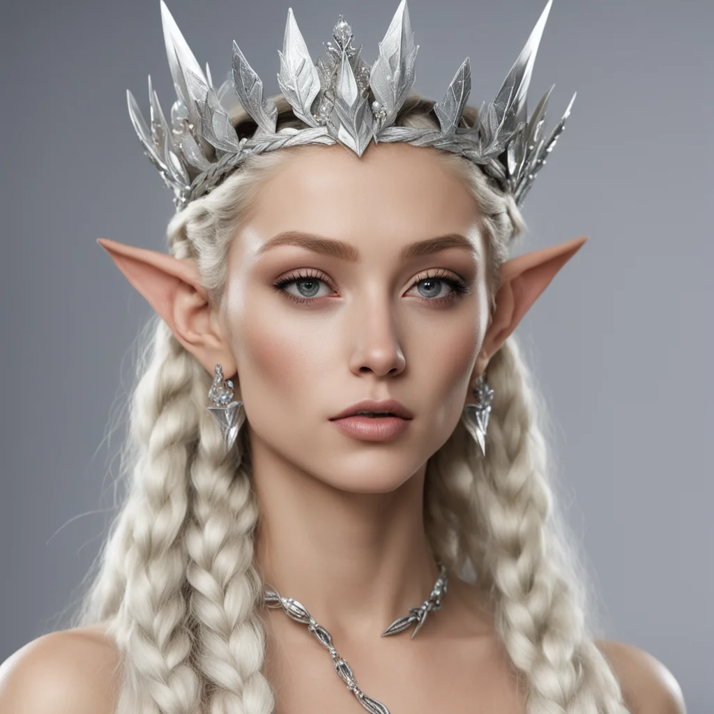 ainimrodel with blond hair with braids wearing silver wood elf crown with diamonds confident engaging wow artstation art 3