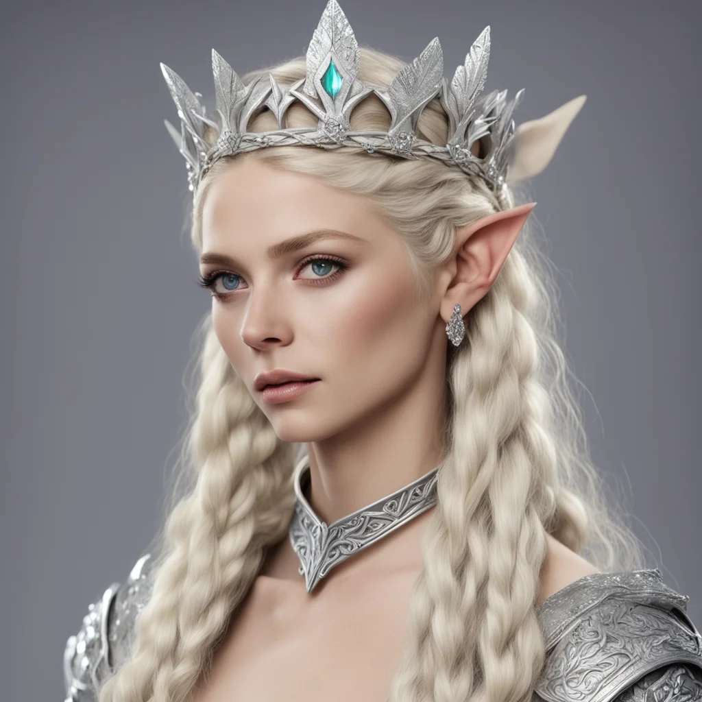 ainimrodel with blond hair with braids wearing silver wood elf crown with diamonds good looking trending fantastic 1