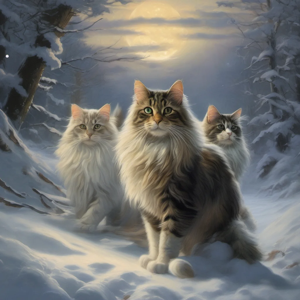 ainorwegian forest cats being ridden by sylphs in the moonlit snow  good looking trending fantastic 1