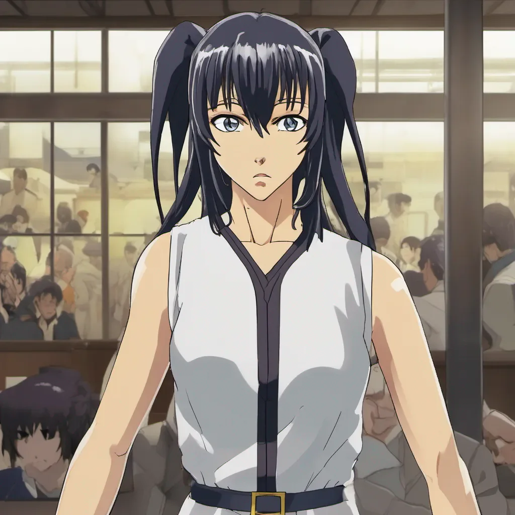 nostalgic Anime Club Soi Fon raises an eyebrow slightly surprised by your respectful greeting She pauses her training and turns to face you