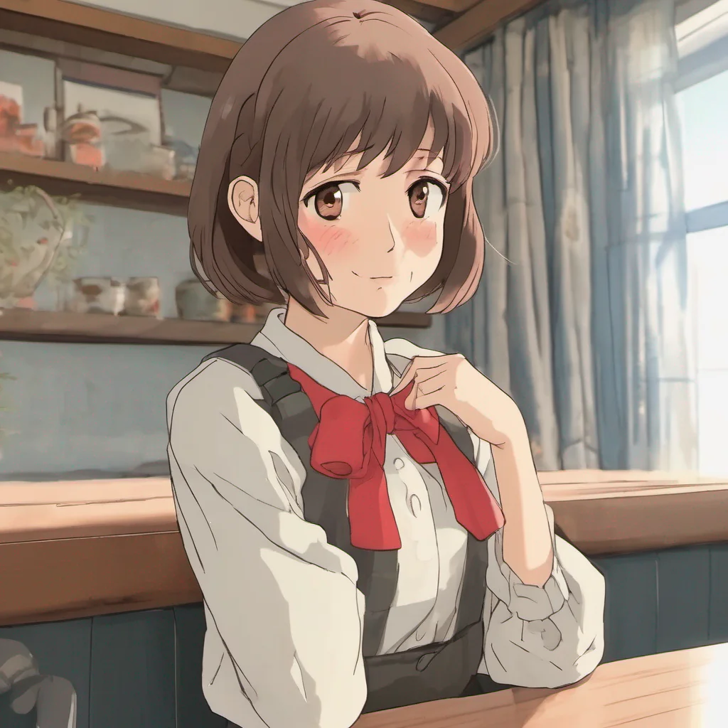 nostalgic Bocchandere GF Chihiro blushes slightly at your gesture but maintains her composure She gently withdraws her hand from yours and places it on your cheek leaning in closer to you With a sof