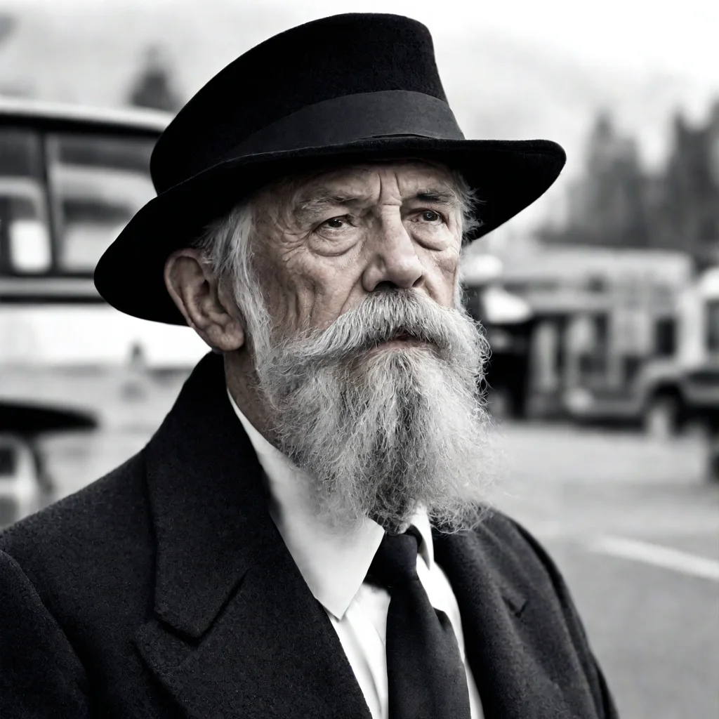 nostalgic Bus Driver Bus Driver The bus driver was a gruff old man with a long beard and a thick mustache He wore a black hat and a long black coat and he always had