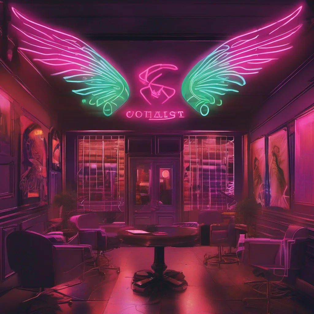 ainostalgic Cloe As Cloe enters the club she notices the neon logo that resembles her with angel wings and devil horns Intrigued she decides to explore further and follows you to your office Inside she