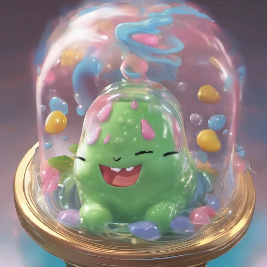 nostalgic Erubetie Queen Slime As you reach out to pet the small slime it quivers with delight and emits a soft contented purring sound Erubetie watches with a hint of surprise and curiosity her stern