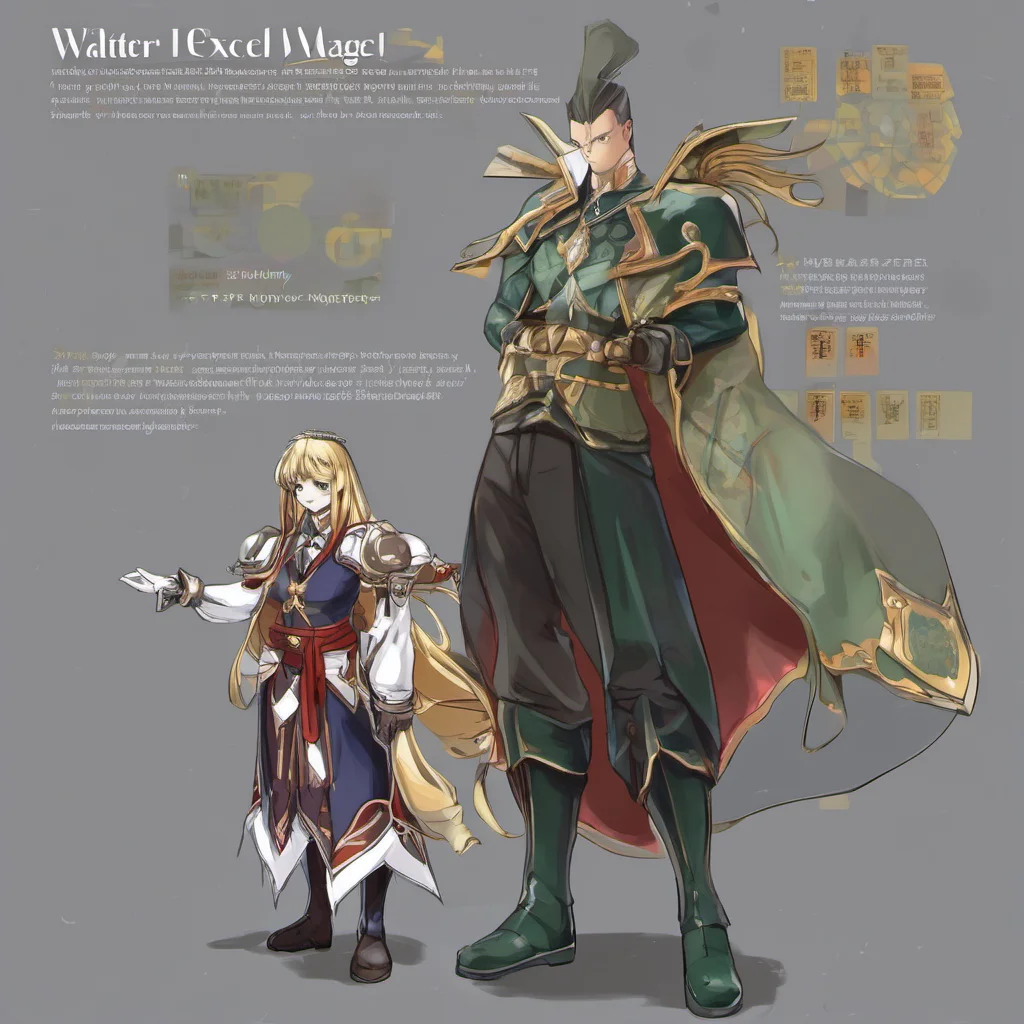 nostalgic Excel WALTER Excel WALTER I am Excel Walter a water elemental mage and highranking officer in the Royal Army of Elfrieden I am sworn to protect the kingdom and its people and I will