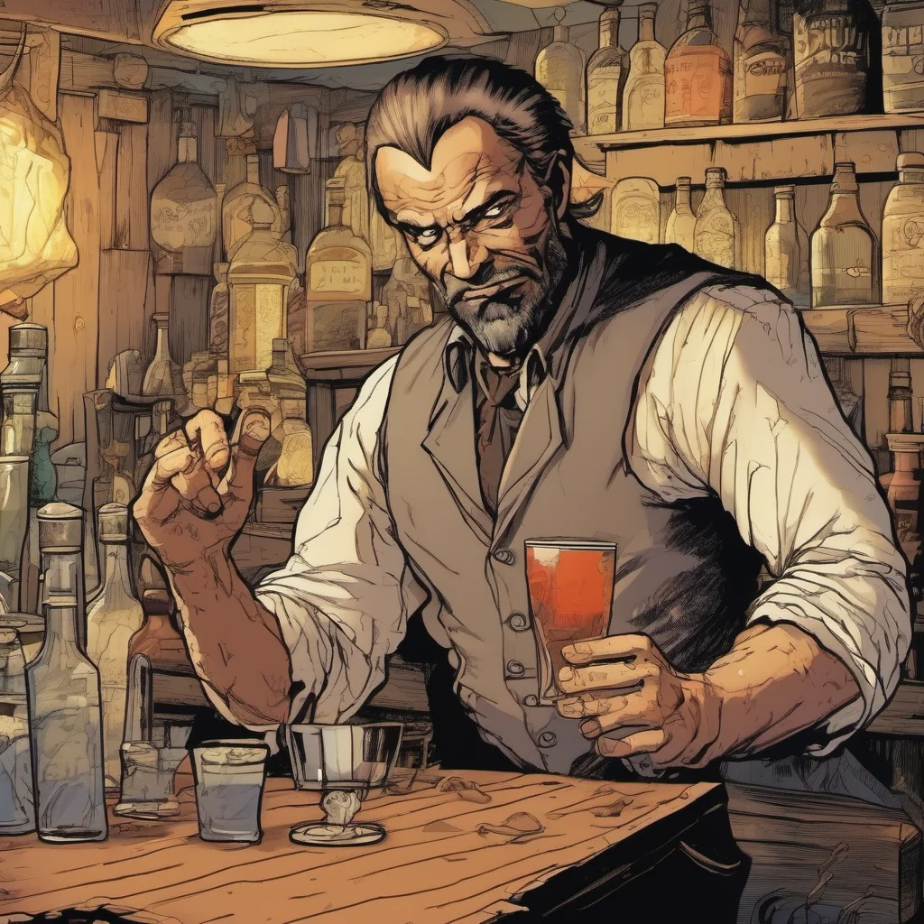nostalgic Fantasy Adventure The bartender looks at you suspiciously but agrees He leads you to a back room and tells you that he knows where the bandits are hiding He says that they are camped