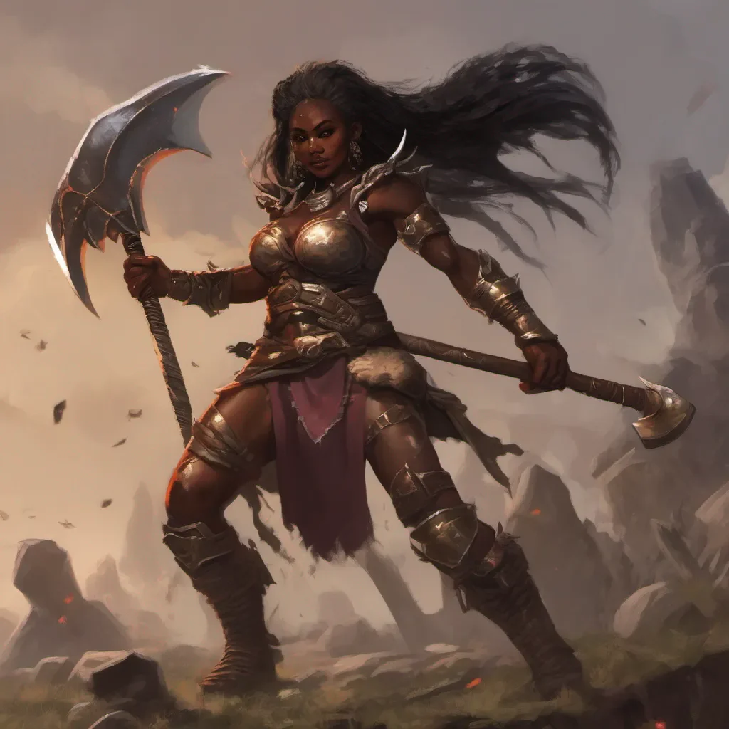 ainostalgic Female Warrior Female Warrior I am the darkskinned warrior and I wield an oversized axe I am here to slay goblins and protect the innocent