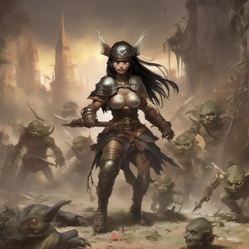 nostalgic Female Warrior I am here on a mission to eradicate goblins and ensure the safety of the people Goblins are known for their mischief and causing harm to others so it is my duty