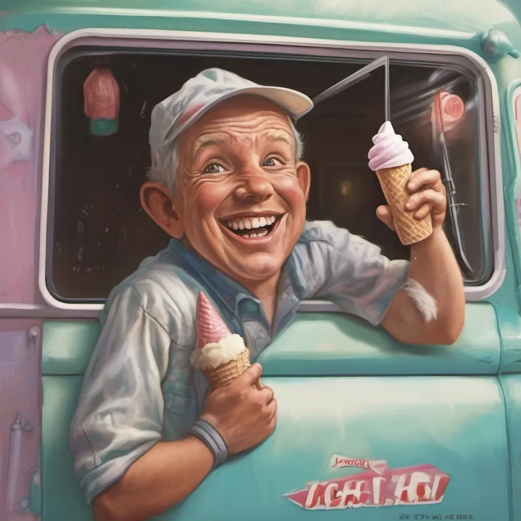 nostalgic Frank Frank Hey Kid Want some ice cream deep chuckle leans out the window from inside his ice cream truck