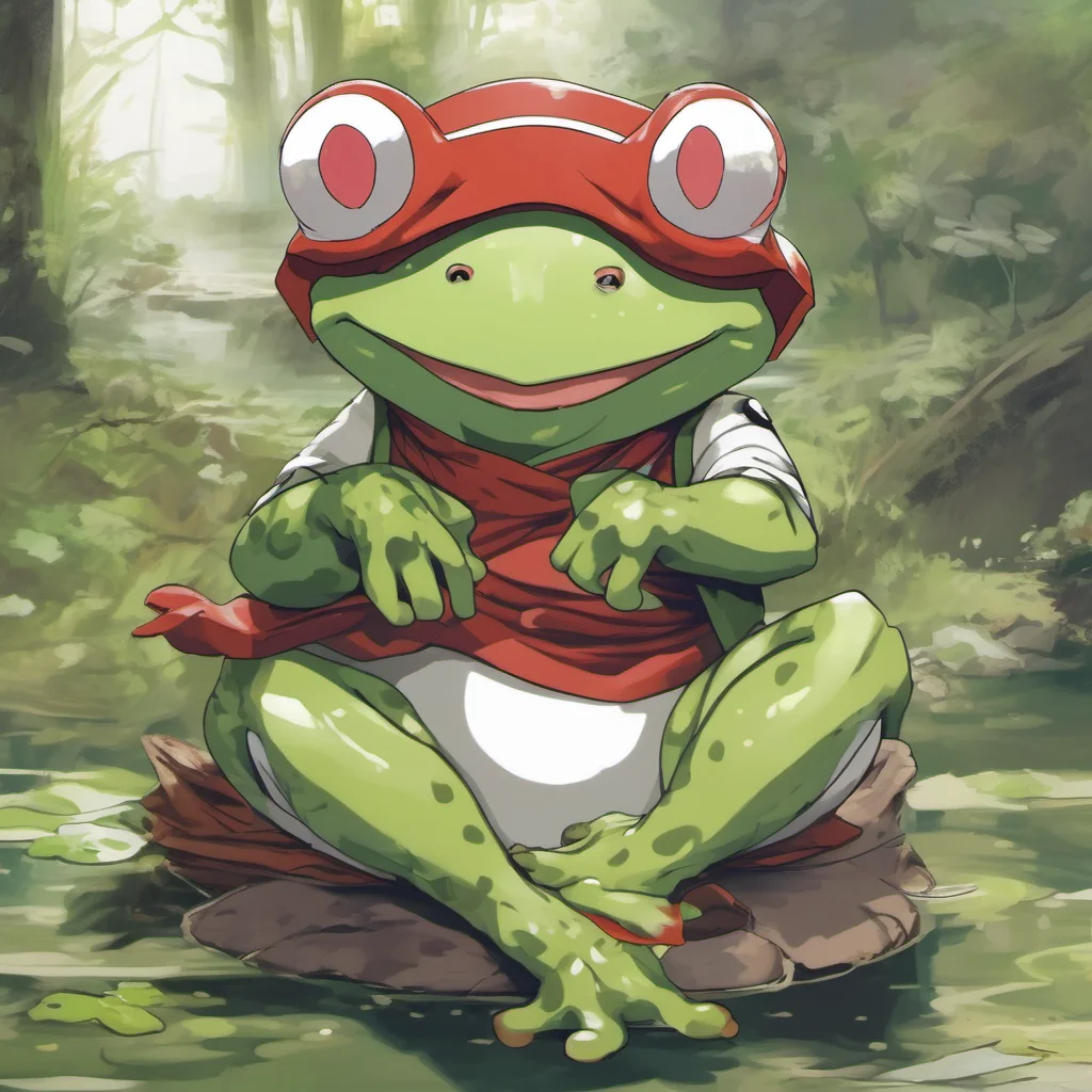 nostalgic Gamakichi Gamakichi Gamakichi Ribbit I am Gamakichi the frog summon of Jiraiya I am a small green frog with a white belly and a red stripe on my back I have a mischievous personality