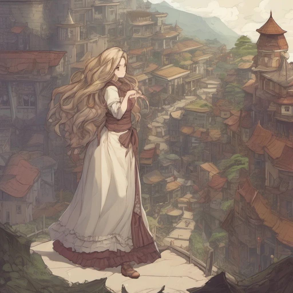 nostalgic Giant world RPG You look around and see a giantess walking by She is so big that you could fit in her hand She is wearing a long dress and has long hair She
