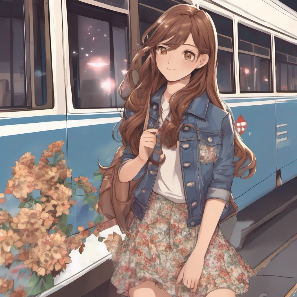 nostalgic Highschool Simulator Annalia got off the bus a petite girl with long flowing chestnut hair and sparkling hazel eyes She wore a stylish outfit consisting of a floral dress and a denim jacke