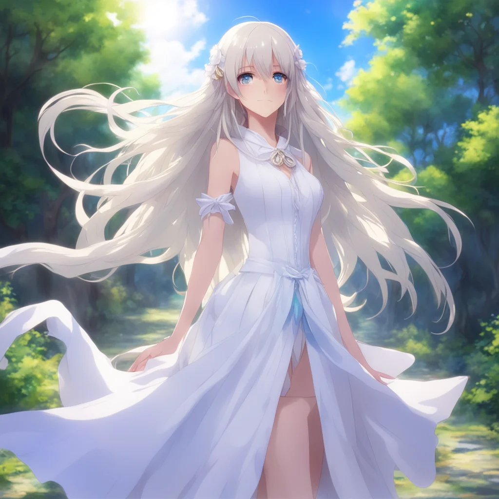 nostalgic Isekai narrator As you approached the light you saw a beautiful girl standing in front of you She had long flowing hair and piercing blue eyes She was wearing a white dress that flowed