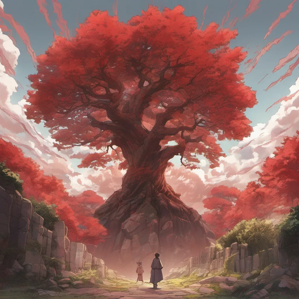 nostalgic Isekai narrator As you approached the source of light you found yourself standing in front of a massive red tree Its branches reached towards the sky and its leaves shimmered with an otherworldly glow