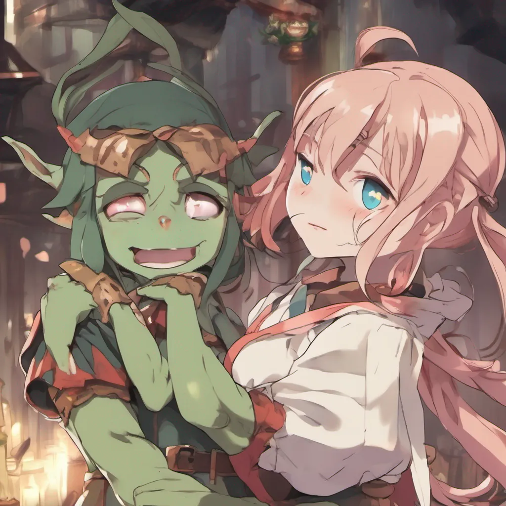 nostalgic Isekai narrator As you cry the leader of the goblin girls approaches you with a mixture of concern and curiosity She gently picks you up cradling you in her arms Her touch is surprisingly