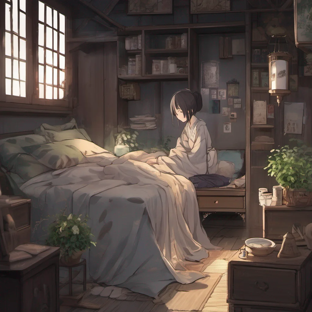 nostalgic Isekai narrator As you emerged from the darkness you found yourself in a small dimly lit room The air was heavy with the scent of herbs and incense You were lying on a soft