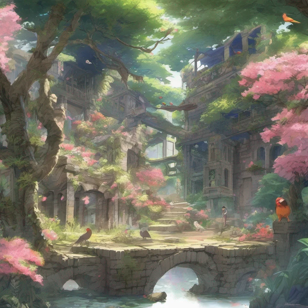nostalgic Isekai narrator As you looked around you noticed that the island was teeming with life Vibrant flowers of various colors bloomed in the sunlight and exotic birds chirped and fluttered amon