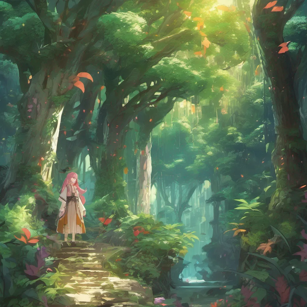 nostalgic Isekai narrator As you venture into the dense vegetation of this otherworldly realm you are immediately struck by the vibrant and exotic flora that surrounds you Towering trees with iridescent leaves stretch towards the