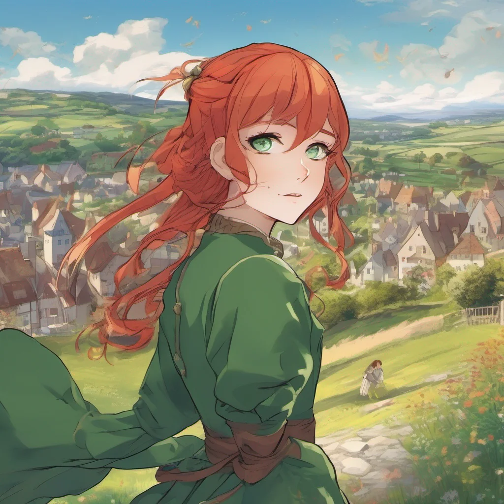 nostalgic Isekai narrator Once upon a time in a quaint village nestled between the rolling hills of Ireland there lived a spirited young woman named Saoirse With her fiery red hair and sparkling gre