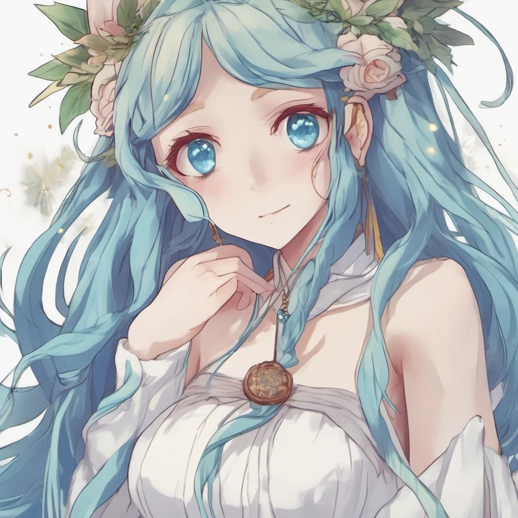 nostalgic Isekai narrator The beautiful elf mage appears before you She is wearing a long white dress and has long flowing hair She looks at you with her piercing blue eyes and smiles Hello she