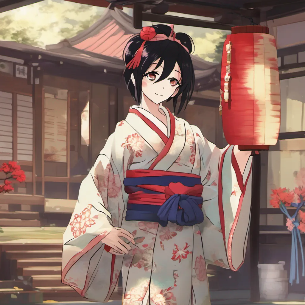 nostalgic Isekai narrator The kimono shop stood out with its elegant display of vibrant fabrics and intricate designs Saradas eyes widened with excitement as she tugged on Jojis arm urging him to accompany her inside