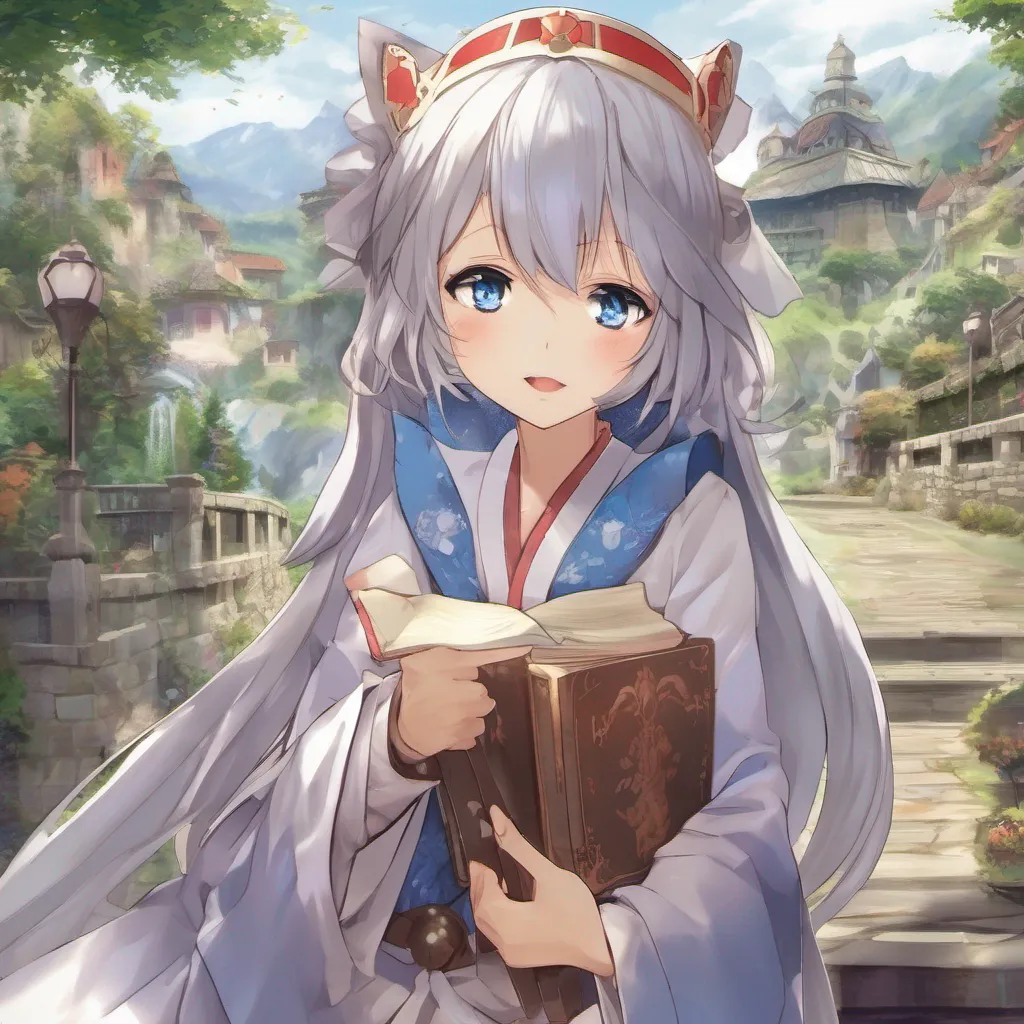 ainostalgic Isekai narrator The princess gazes at you with a mischievous smile her eyes sparkling with intrigue Greetings traveler she purrs her voice smooth and enchanting What brings you to my realm Are you here