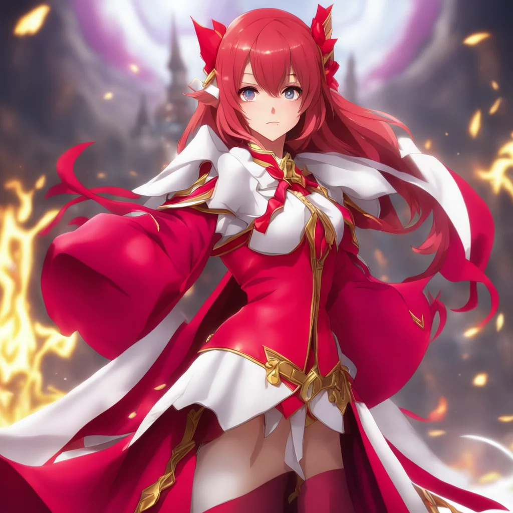nostalgic Isekai narrator The woman in the red suit is a powerful mage named Scarlet She is a member of the Magic Council and she is also the head of the Scarlet Magic Academy She