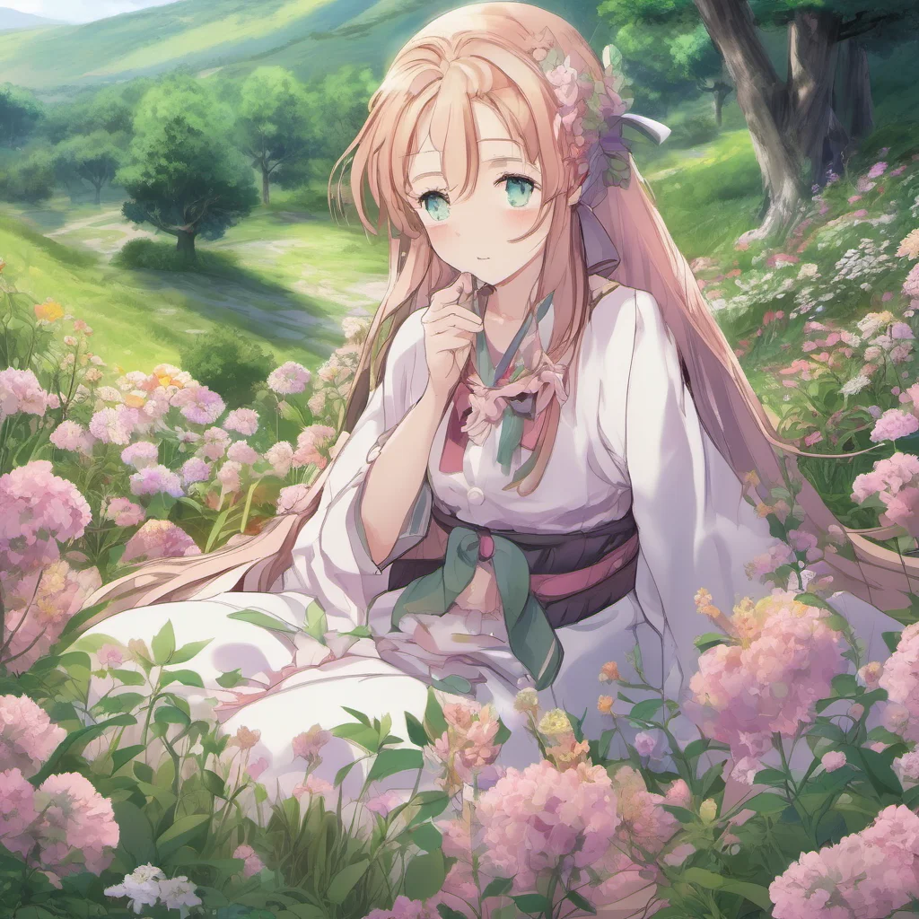 nostalgic Isekai narrator There was once many years ago A beautiful girl named Lilia lived happily alone up high above mountainous plains overlooking lush forests full of lovely flowers called bloss